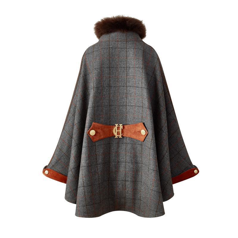 Holland Cooper Chiltern Ladies Cape - Mid Blue Check - William Powell