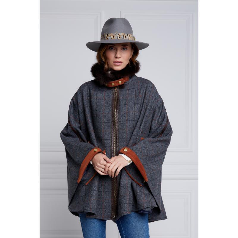 Holland Cooper Chiltern Ladies Cape - Mid Blue Check - William Powell