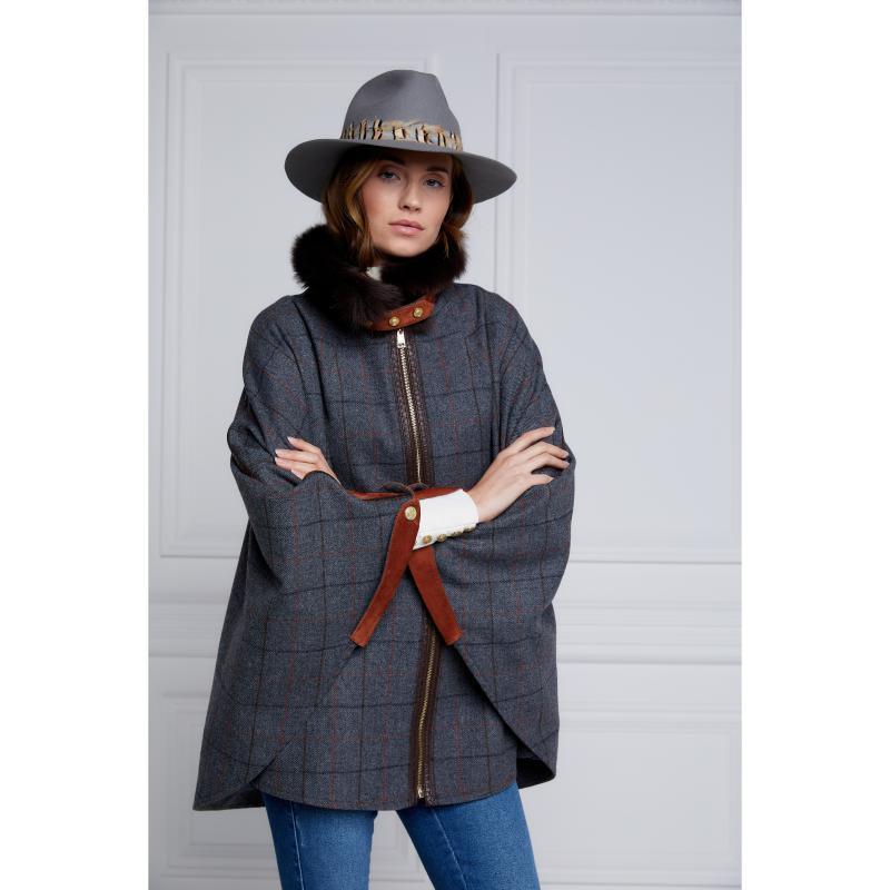 Holland Cooper Chiltern Ladies Cape - Mid Blue Check - William Powell