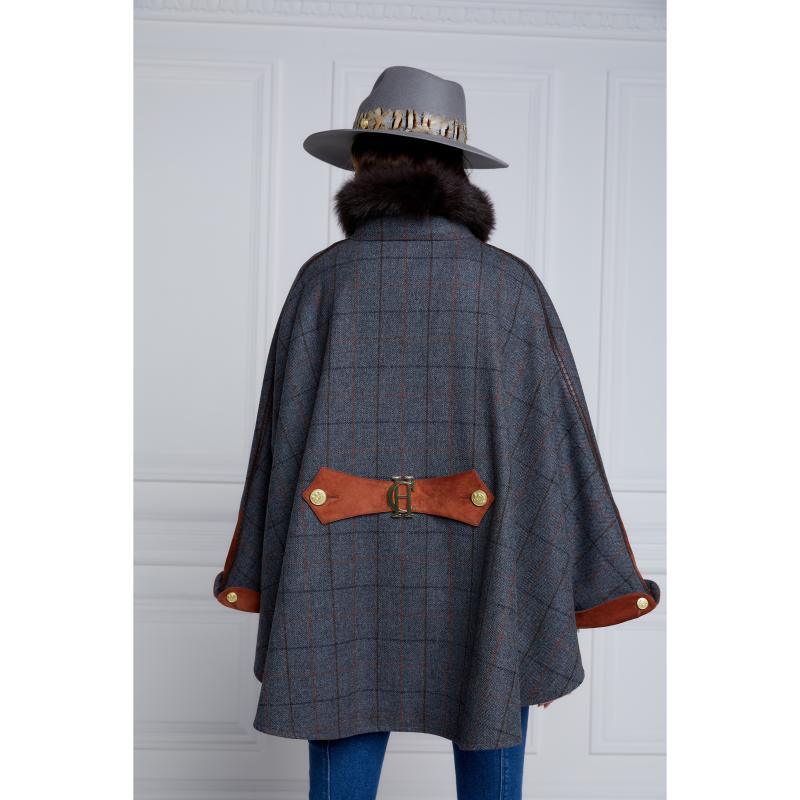 Holland Cooper Chiltern Ladies Cape - Mid Blue Check - William Powell