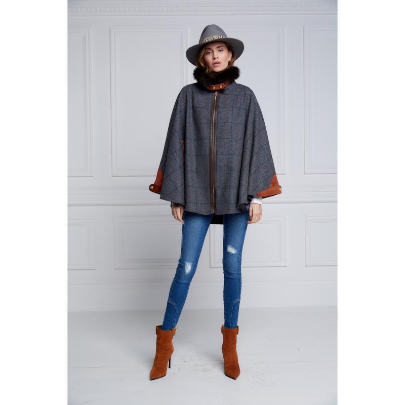 Holland Cooper Chiltern Ladies Cape - Mid Blue Check - William Powell