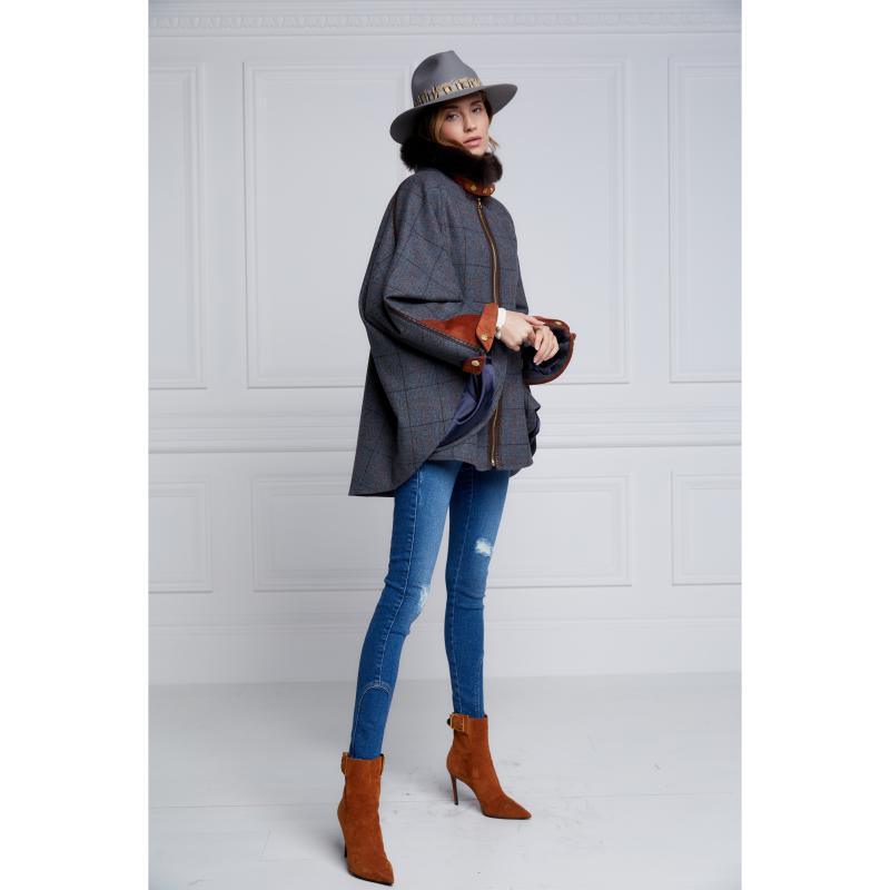 Holland Cooper Chiltern Ladies Cape - Mid Blue Check - William Powell