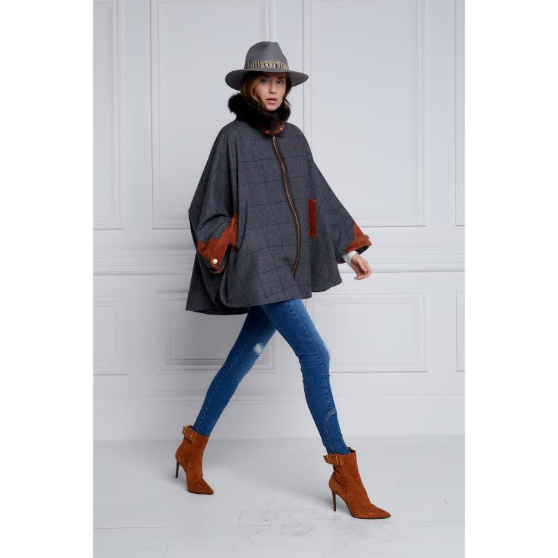 Holland Cooper Chiltern Ladies Cape - Mid Blue Check - William Powell