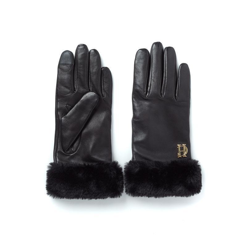 Holland Cooper Leather Trim Ladies Gloves - Black - William Powell