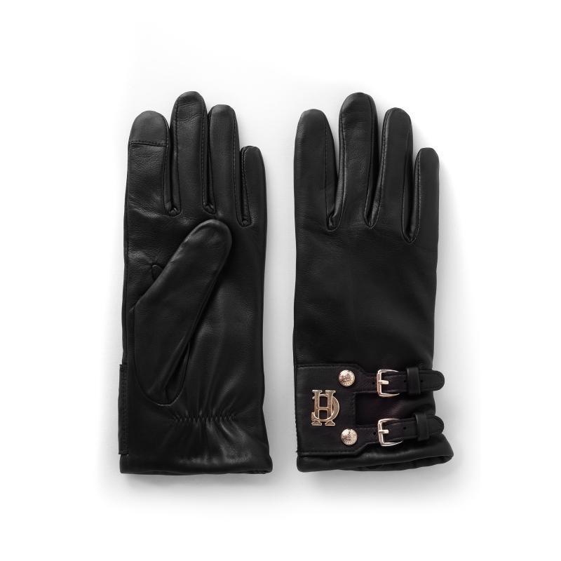 Holland Cooper Monogram Leather Ladies Gloves - Black - William Powell