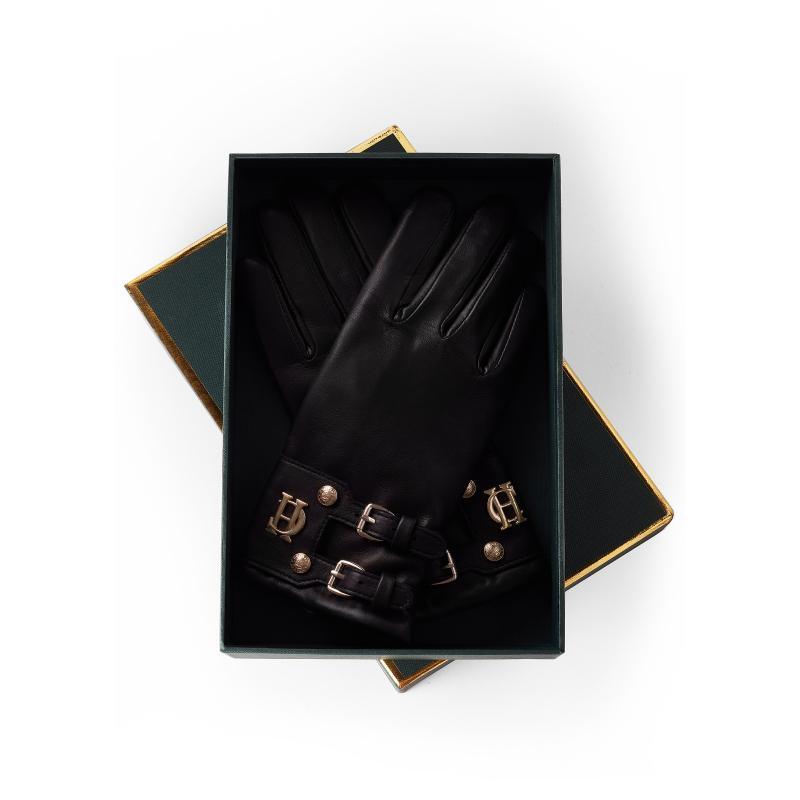 Holland Cooper Monogram Leather Ladies Gloves - Black - William Powell