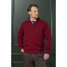 Laksen Brompton Zip Neck Lambswool Mens Jumper - Wine - William Powell