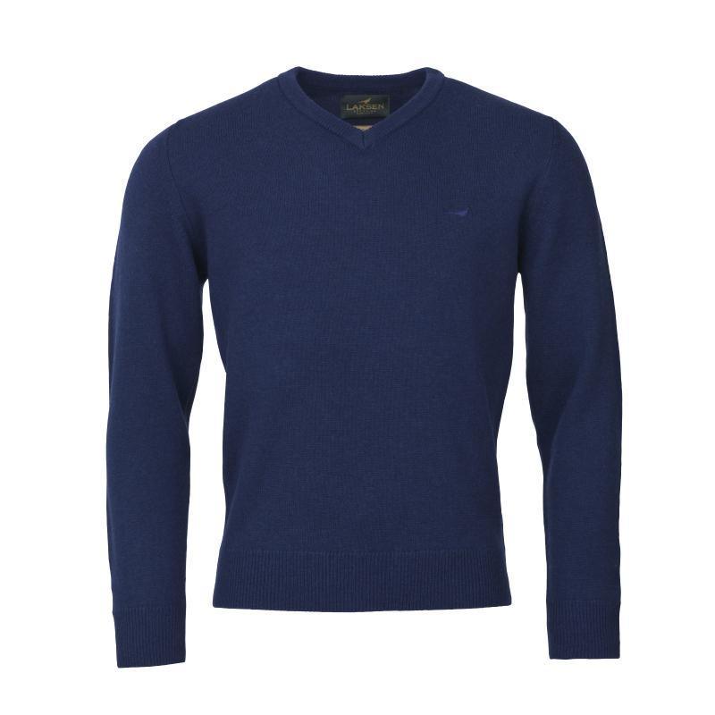 Laksen Johnston V-Neck Lambswool Mens Jumper - Navy - William Powell