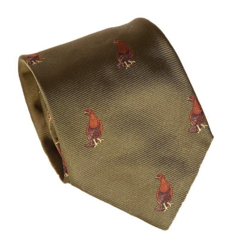 Luxury Silk Woven Grouse Tie - Green - William Powell