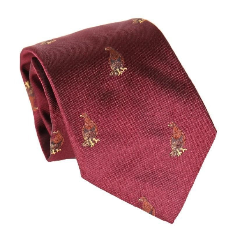 Luxury Silk Woven Grouse Tie - Wine - William Powell