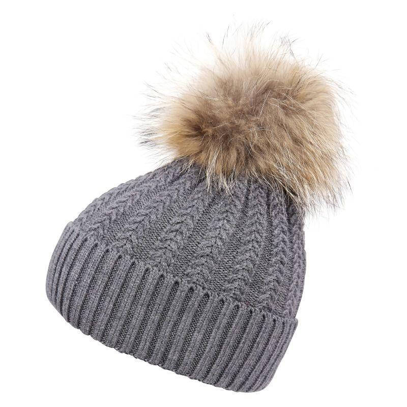 Luxury Wool Fur Pom Pom Hat - Dark Grey - William Powell