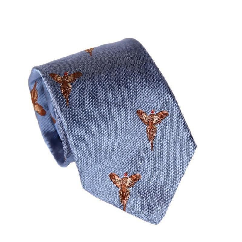 Luxury Woven Flying Pheasant Silk Tie - Blue - William Powell