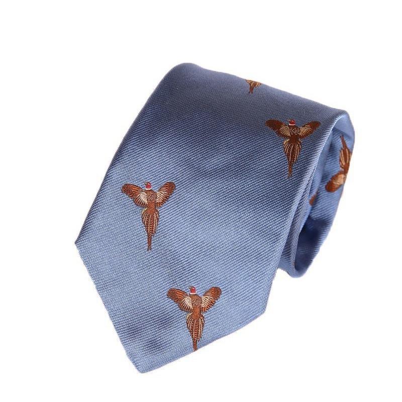 Luxury Woven Flying Pheasant Silk Tie - Blue - William Powell