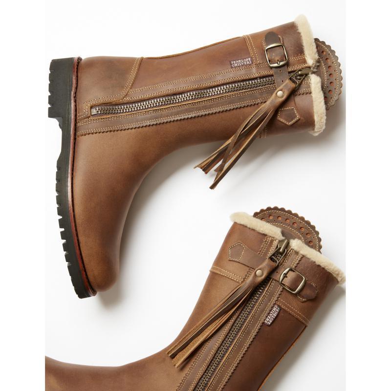 Penelope Chilvers Midcalf Tassel Ladies Shearling Lined Boot - Biscuit - William Powell