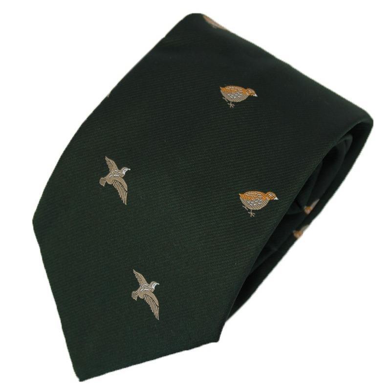 Polyester Tie Flying Partridge & Grouse. Green - William Powell