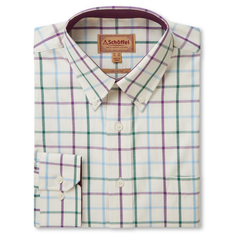 Schoffel Brancaster Classic Mens Shirt - Purple/Green/Blue Check - William Powell