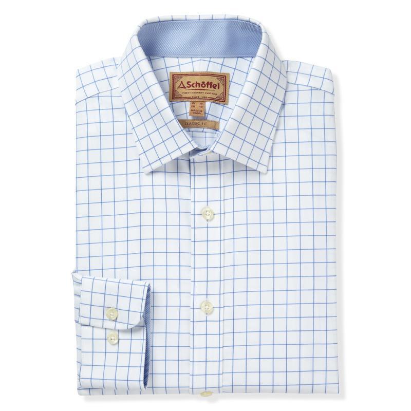 Schoffel Greenwich Tailored Fit Mens Shirt - Light Blue Check - William Powell