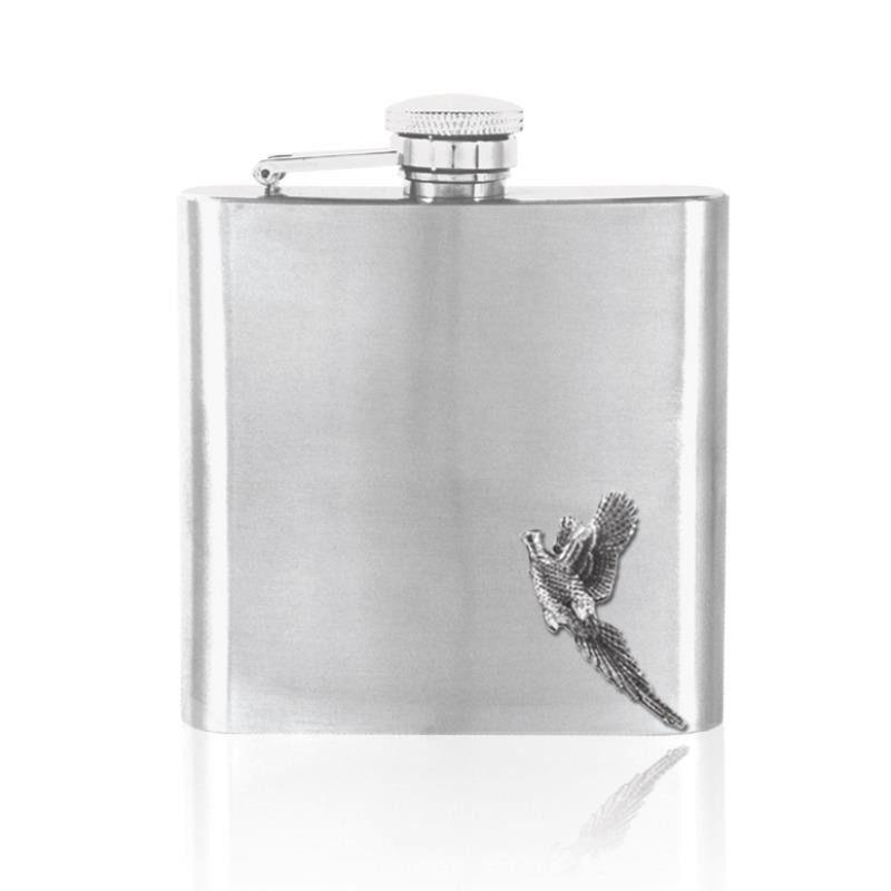 Stainless Steel Hip Flask 6oz / Flying Pheasant Pewter Emblem - William Powell