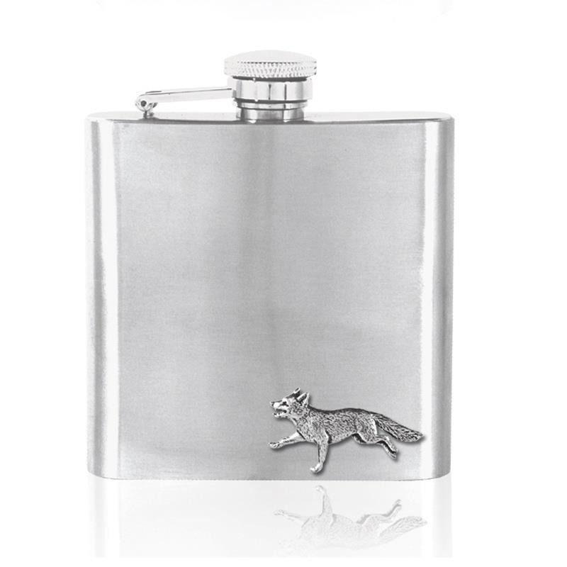 Stainless Steel Hip Flask 6oz / Fox Pewter Emblem - William Powell