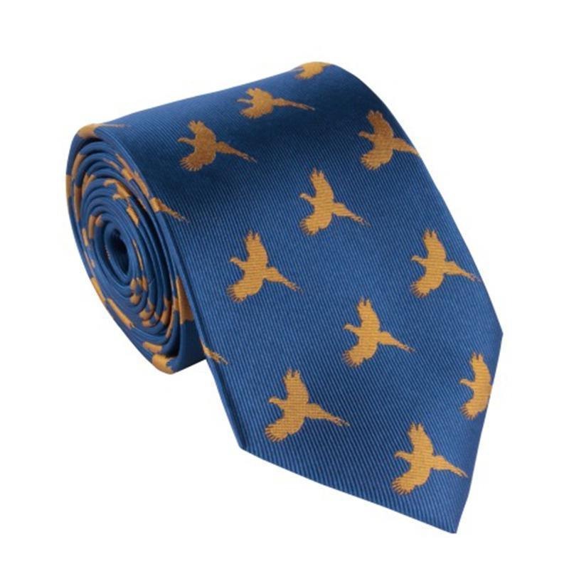 Woven Silk Tie - Navy Flying Pheasants - William Powell