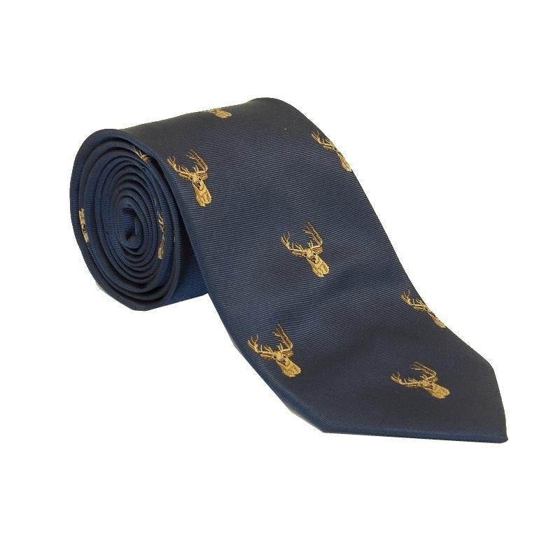 Country Silk Tie - Woven Stag Head in Olive