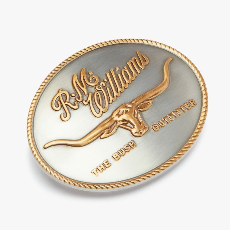 R.M.Williams Logo Mens Belt Buckle - Silver Gold