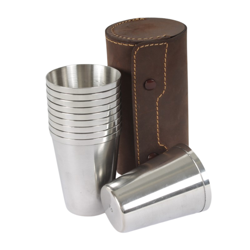 Stainless Steel Shot Cups, Set of 4 Cups, Metal Shot Glasses, Stackable,  Hip Flask Small with Leather Bag for Outdoor 