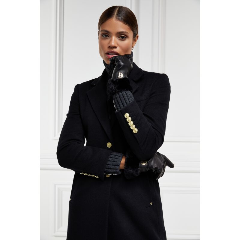 Holland Cooper Faux Fur Trim Leather Gloves - Black