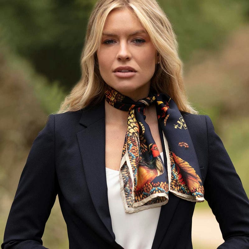Clare Haggas Heads or Tails Narrow Twill Silk Scarf - Navy & Gold