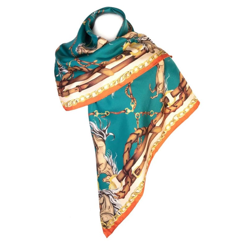 Clare Haggas Rearing To Go Large Silk Scarf - Teal & Rust