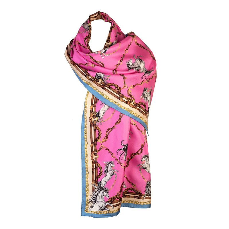 Clare Haggas Rearing To Go Classic Silk Scarf - Hot Pink & Cobalt