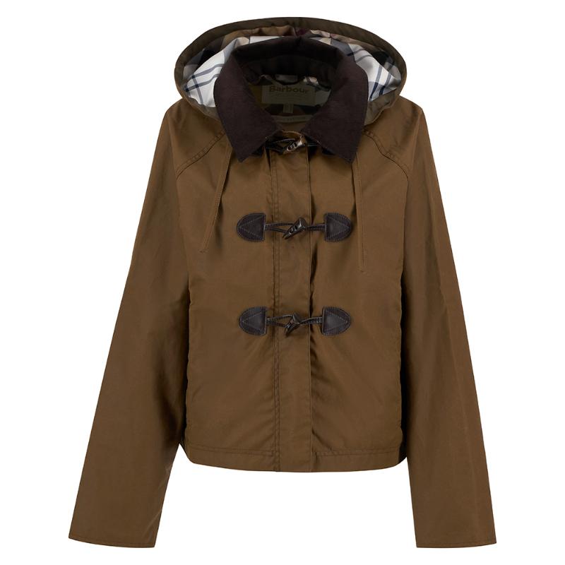 Barbour Myra Ladies Wax Duffle Jacket - Bark/Hessian Tartan