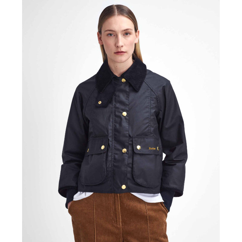 Barbour Cropped Beadnell Ladies Wax Jacket - Black/Classic