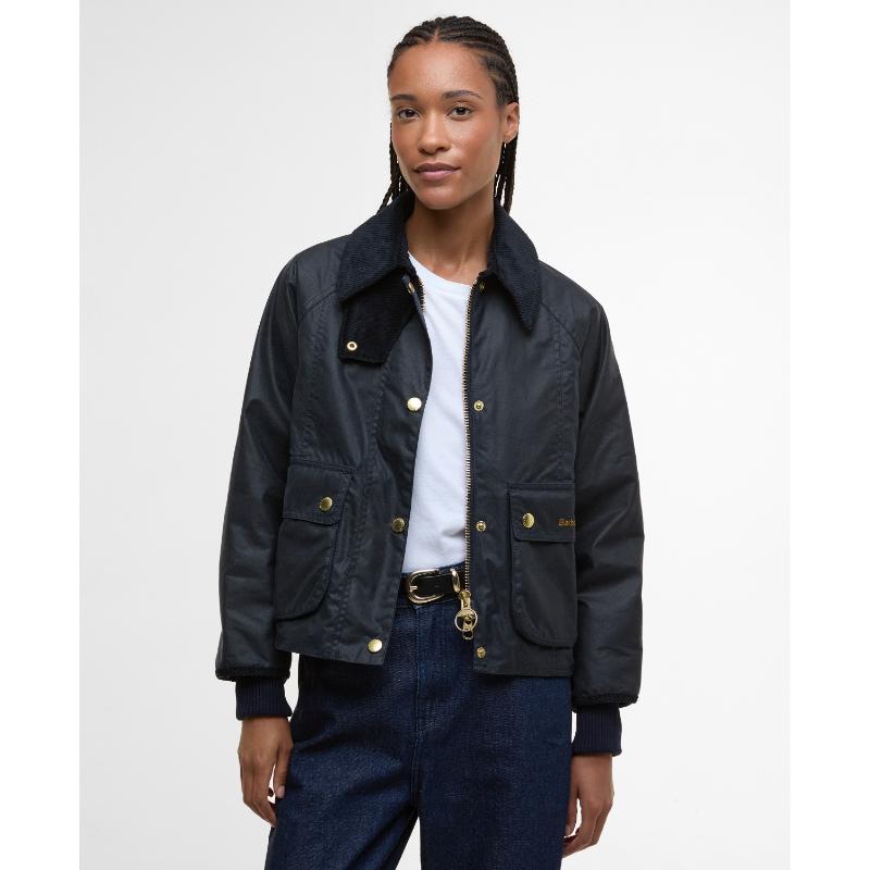 Barbour Cropped Beadnell Ladies Wax Jacket - Navy/Classic