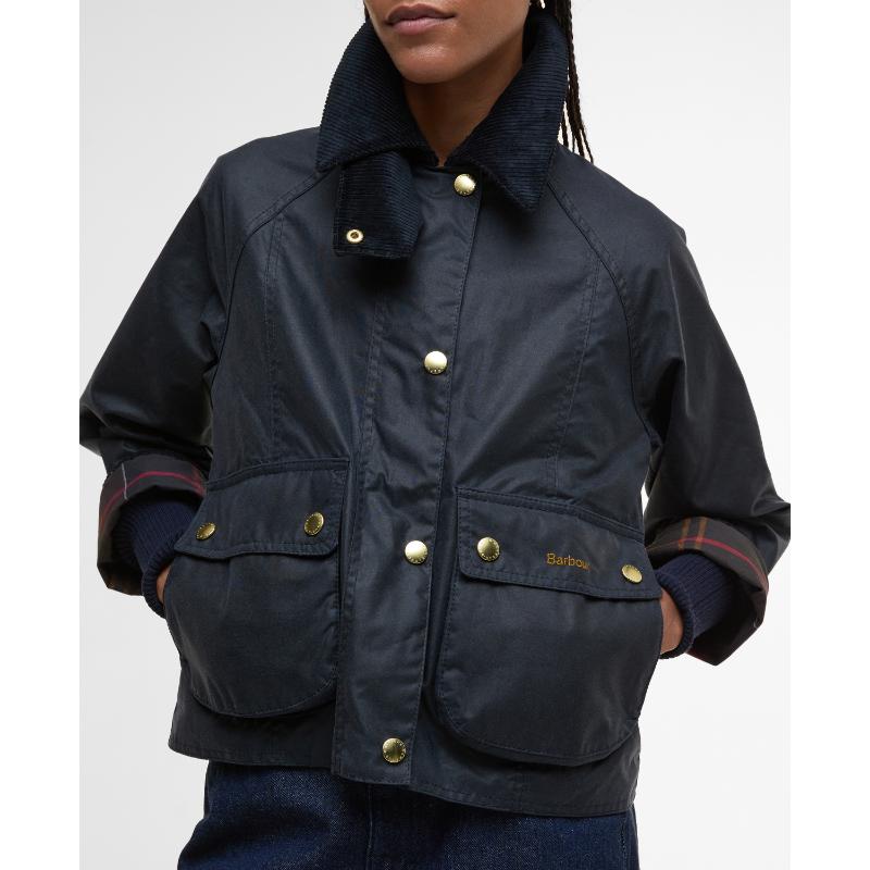 Barbour Cropped Beadnell Ladies Wax Jacket - Navy/Classic