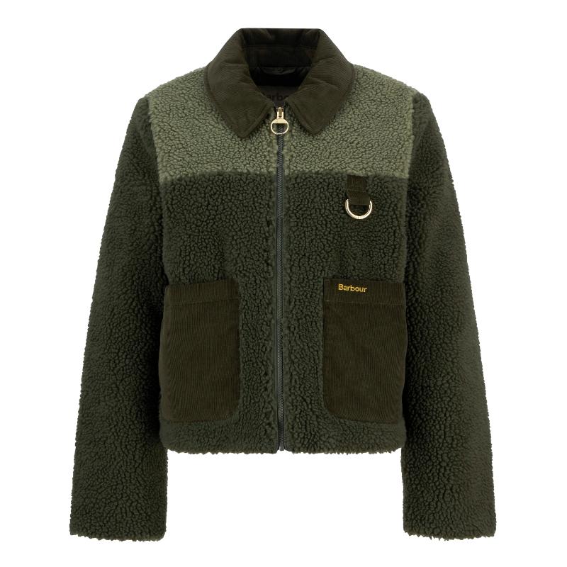 古着　短丈　メルトンボンバージャケット　カーキオリーブ　ニット切替　　ウールL. Barbour Malena Ladies Fleece Jacket - Olive/Light Moss – William