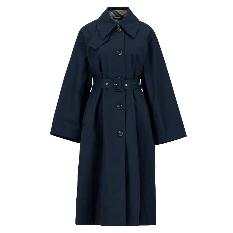 Barbour Robyn Ladies Showerproof Trench Coat - Dark Navy/Hessian
