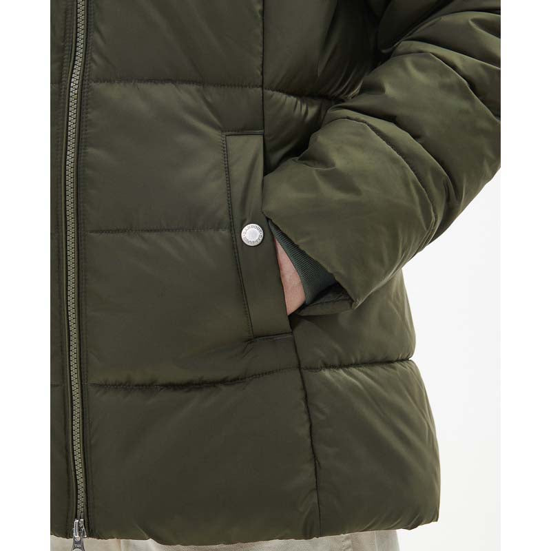 Barbour Midhurst Ladies Quilted Faux Fur Hood Jacket - Deep Olive