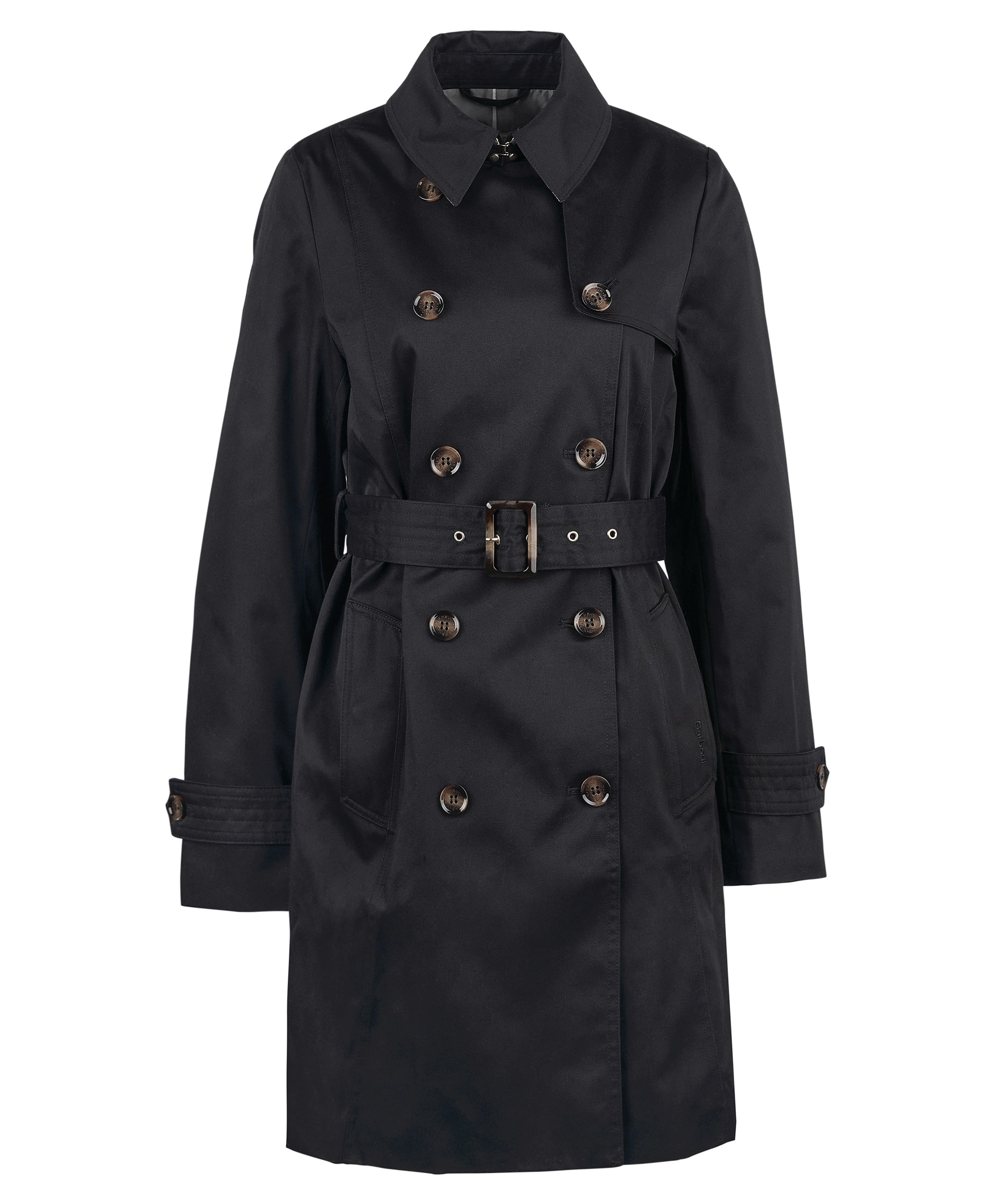 Barbour Short Greta Ladies Showerproof Trench Black/Ancient