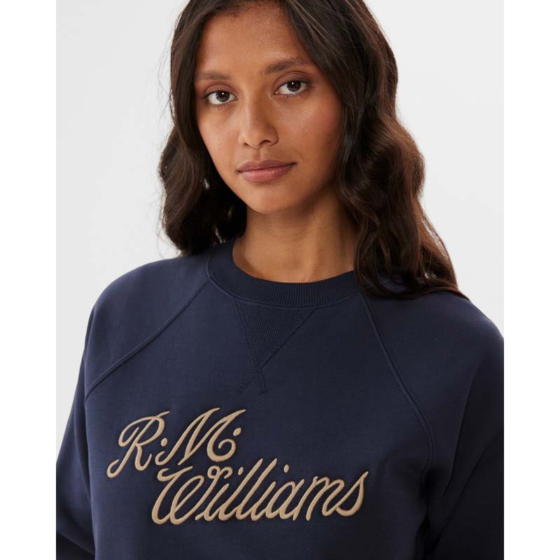 R.M.Williams Script Ladies Crew Neck Sweater - Navy/Cream
