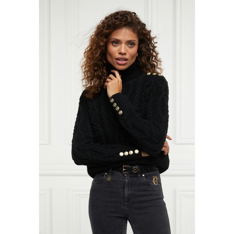 Holland Cooper Belgravia Cable Ladies Roll Neck Knit - Black