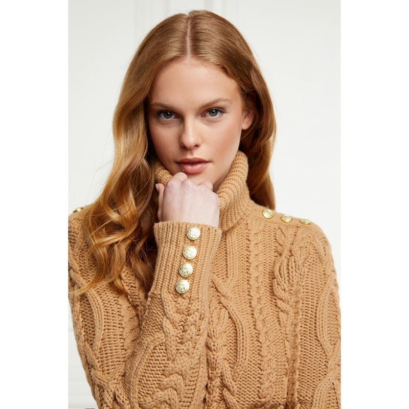 Holland Cooper Belgravia Cable Ladies Roll Neck Knit - Camel