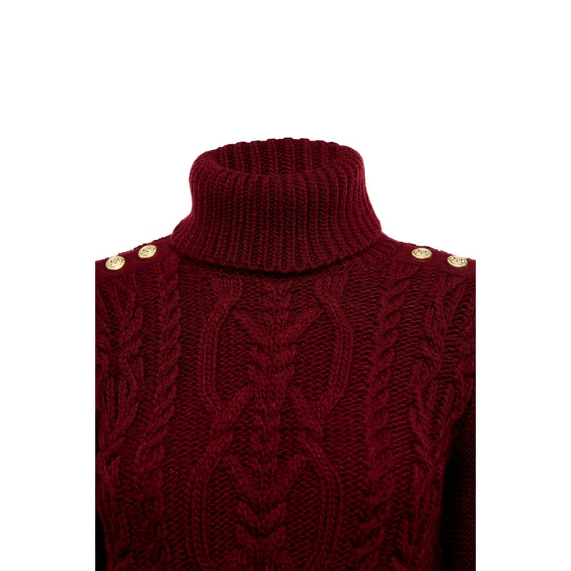 Holland Cooper Belgravia Cable Ladies Roll Neck Knit - Oxblood