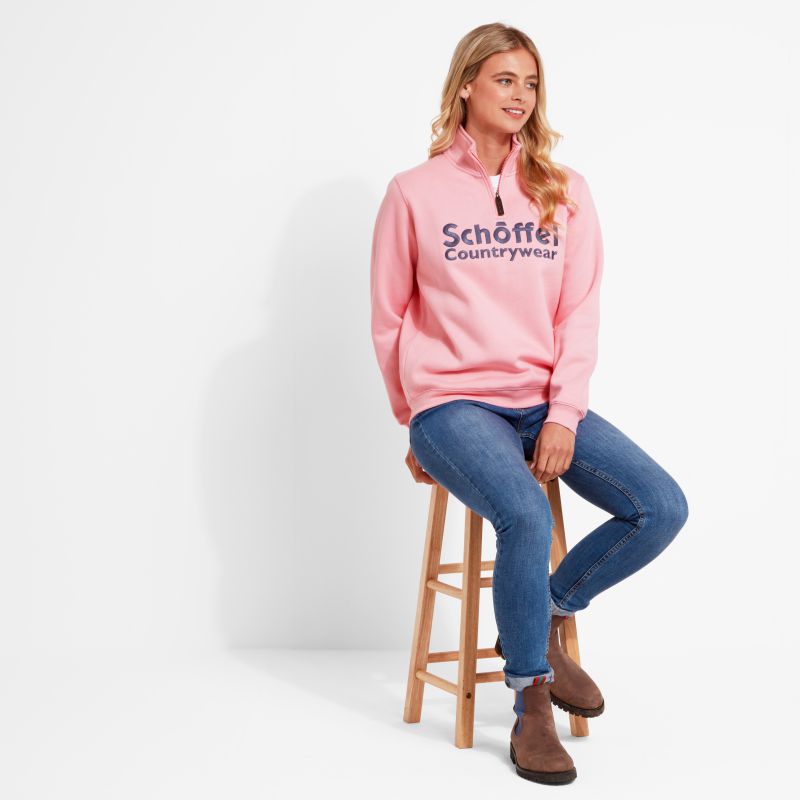 Schoffel St Issey Ladies 1/4 Zip Sweatshirt - Dusky Pink