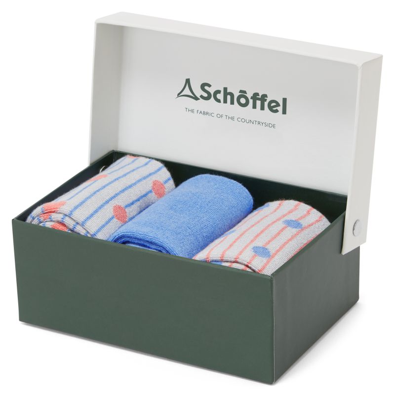 Schoffel Ladies Bamboo Socks (Box of 3) 4-7 UK - Pale Blue/Coral Mix