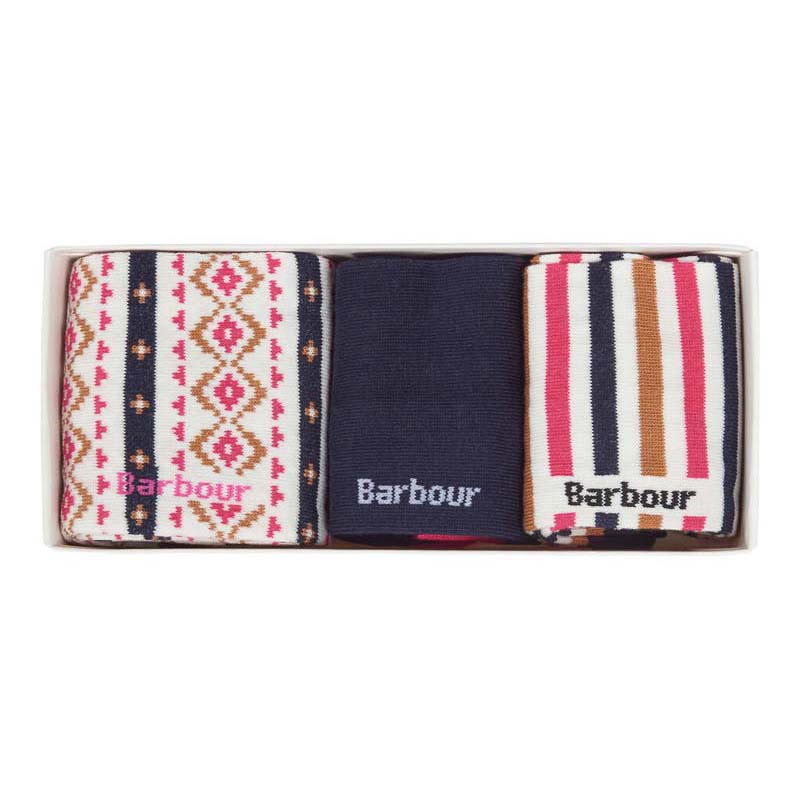 Barbour Claudia Fairisle Ladies Sock Gift Box (Set of 3) - Navy/Pink Mix