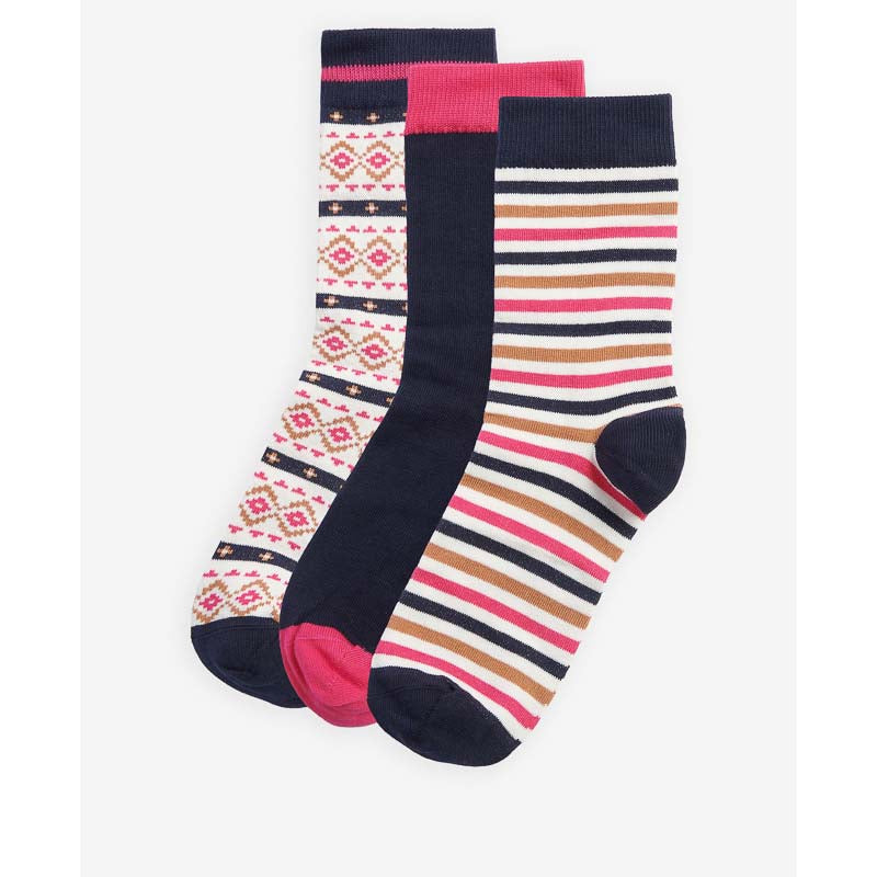 Barbour Claudia Fairisle Ladies Sock Gift Box (Set of 3) - Navy/Pink Mix
