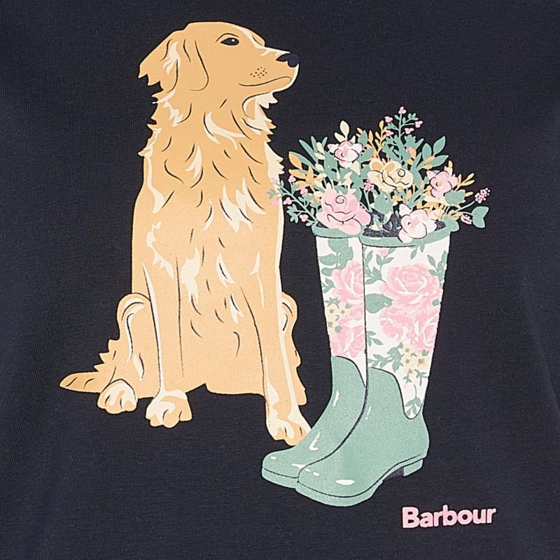 Barbour Rowen Ladies T-Shirt - Navy (Golden Retriever)