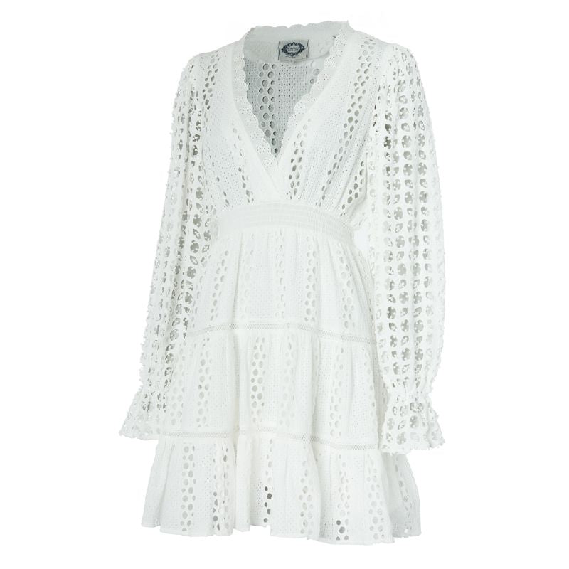 Holland Cooper Broderie Lace V-Neck Dress - White