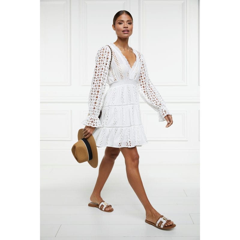 Holland Cooper Broderie Lace V-Neck Dress - White